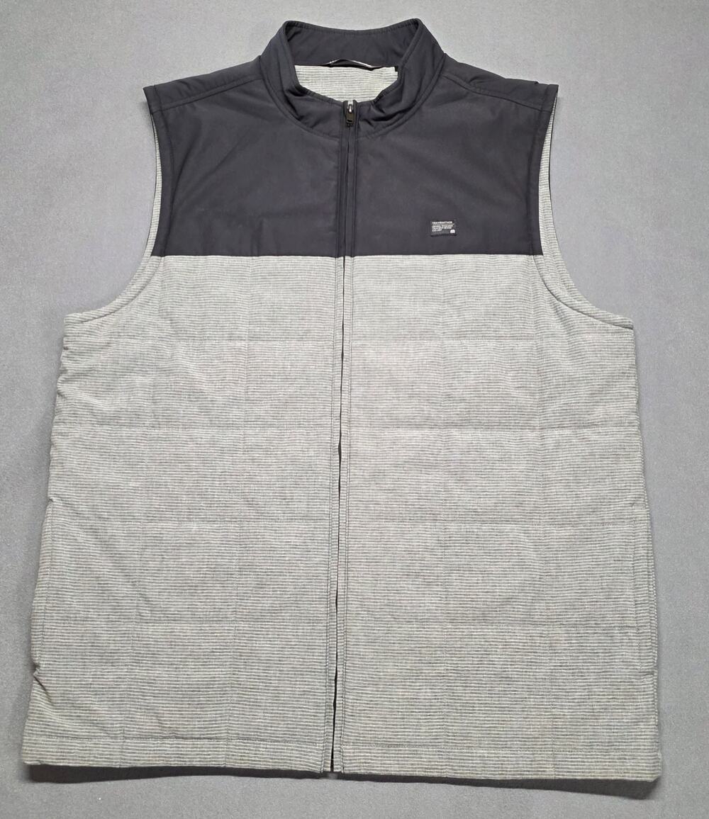 Travis Mathew Northern Vest Jacket Mens XL Gray Black Quilted Puffer Full Zip
